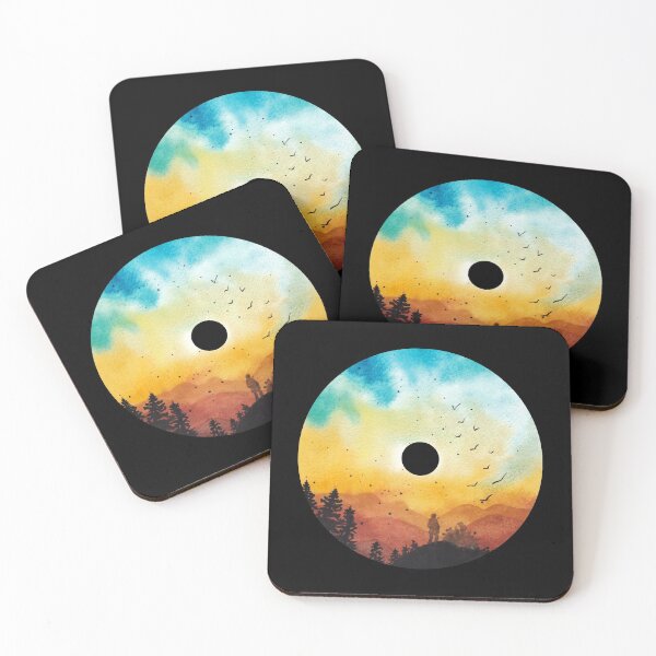 Aperçu de l'œuvre Aquarelle Sunset Mountains Art sur vinyles pour les lecteurs de musique des années 80 ou les mélomanes - Vinyle Records créée et vendue par Funwithmusic.