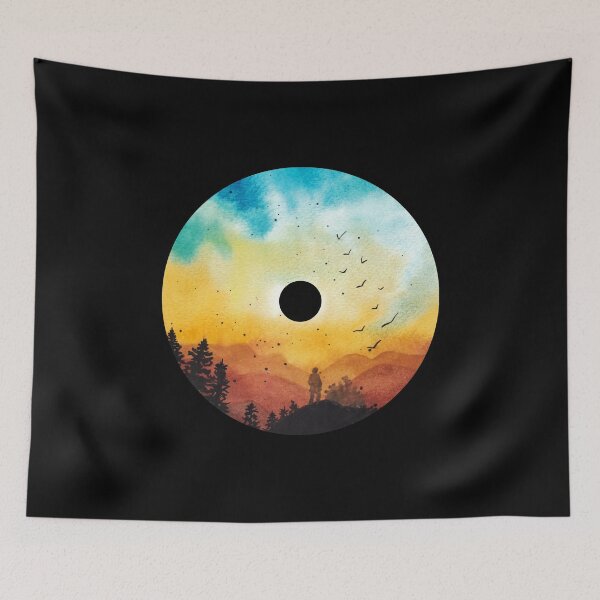 Aperçu de l'œuvre Aquarelle Sunset Mountains Art sur vinyles pour les lecteurs de musique des années 80 ou les mélomanes - Vinyle Records créée et vendue par Funwithmusic.