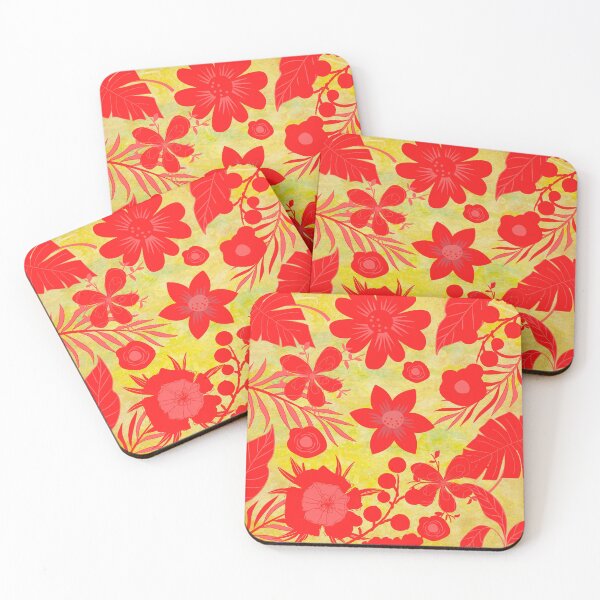 Item preview, Red Flowers on Greeny Yellow Background designed and sold by GasconyPassion.