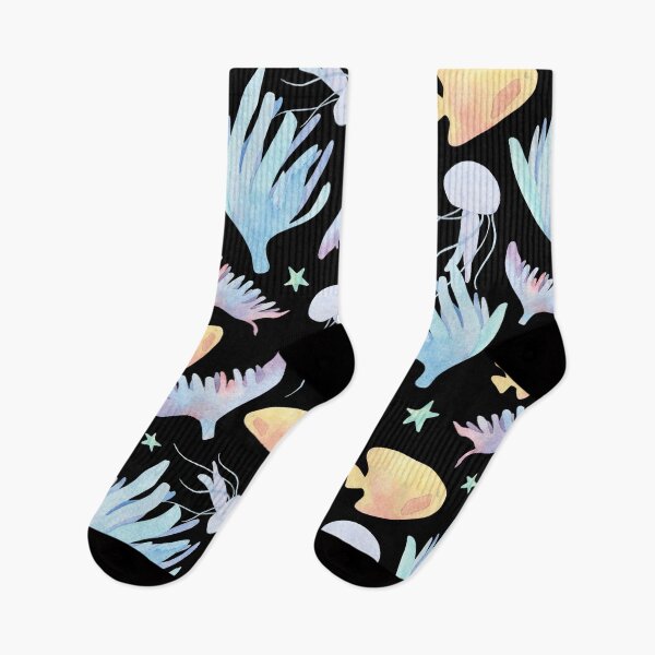Item preview, World Beach Day Cute Blue Sea Fishes Starfish Jellyfish Socks Swimmers Aquarium Gift Idea Sea Animals Socks  designed and sold by Dr.YesOrNo.