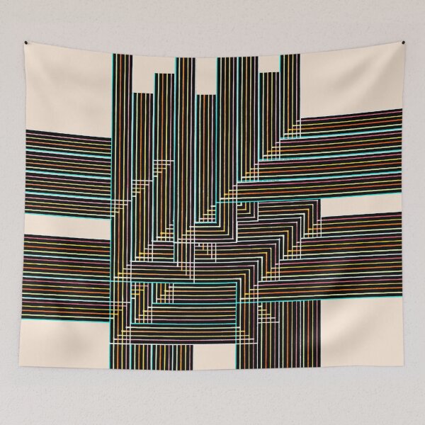 Item preview, Multyplied parallel and perpendicular hand-drawn color pen lines in beige "Geometric Works" designed and sold by Istvan Ocztos.