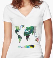 Watercolour Map Women's Fitted V-Neck T-Shirt