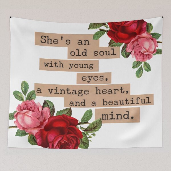 Item preview, She’s an Old Soul Vintage Aesthetic Quote and Roses  designed and sold by Pinkmagenta.