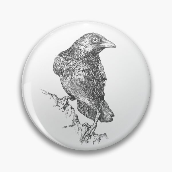 Item preview, Crow or rook graceful hand drawn digital illustration black and white. designed and sold by Wiggly Lines.