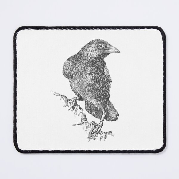 Item preview, Crow or rook graceful hand drawn digital illustration black and white. designed and sold by Wiggly Lines.