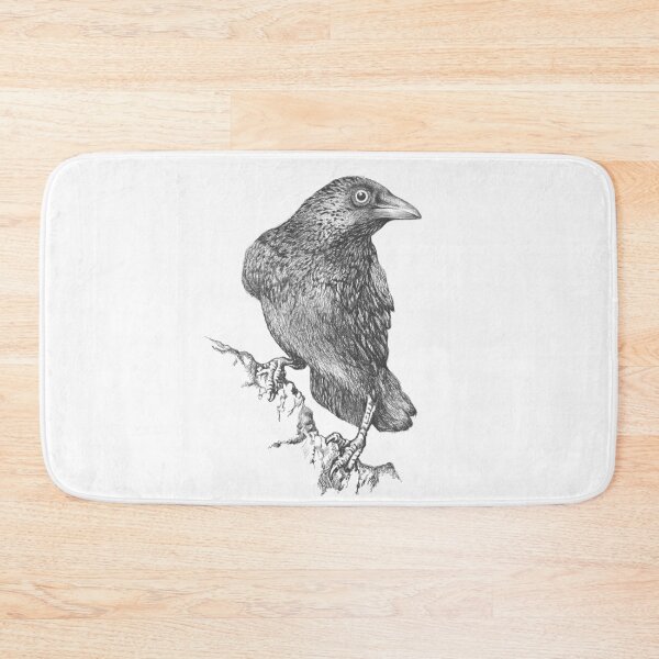 Item preview, Crow or rook graceful hand drawn digital illustration black and white. designed and sold by Wiggly Lines.