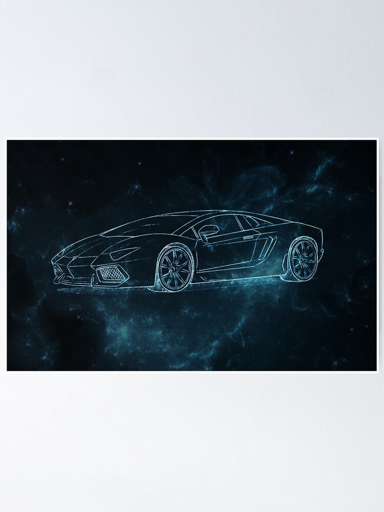 Nebula Lamborghini- Starry Blue and Black Background with Lamborghini  Drawing Fanart