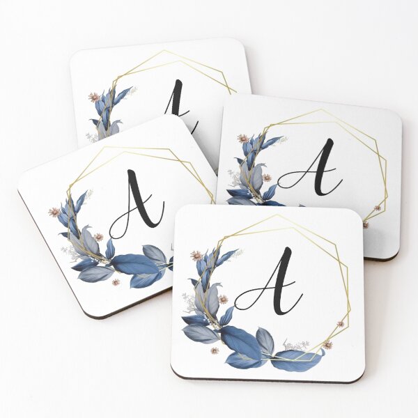 Artikelvorschau, Goldrahmen-Monogramm mit blauen Blättern | Monogrammbuchstabe A entworfen und verkauft von JustSeasons.