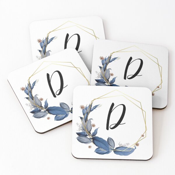 Item preview, Gold Frame Monogram with Blue Leaves | Monogram Letter D designed and sold by JustSeasons.