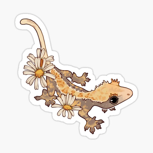 Crested Gecko With Daisies  Sticker