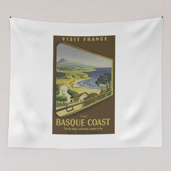 Item preview, Basque Coast, France Vintage Retro Travel Summer Holiday Biarritz Surfing 1950 designed and sold by Vintage Mag.
