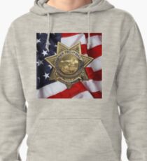 California Highway Patrol - CHP Police Officer Badge over American Flag Pullover Hoodie