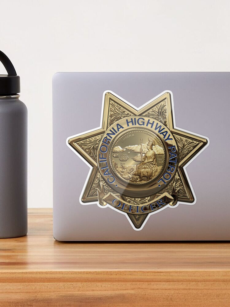 California Highway Patrol - CHP Police Officer Badge over White Leather  Sticker for Sale by Serge Averbukh