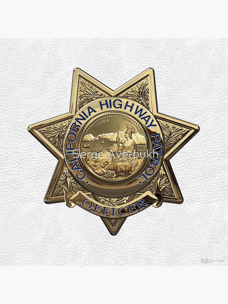 California Highway Patrol - CHP Police Officer Badge over White Leather |  Art Board Print