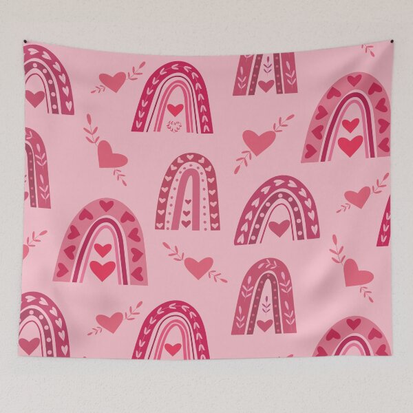 Item preview, Valentine red boho rainbow pattern with hearts and leaves   designed and sold by Yasminepatterns .