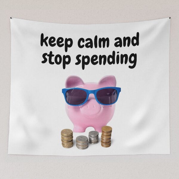 Item preview, Keep Calm and Stop Spending Cute Piggy Bank with Coin designed and sold by silviaol.