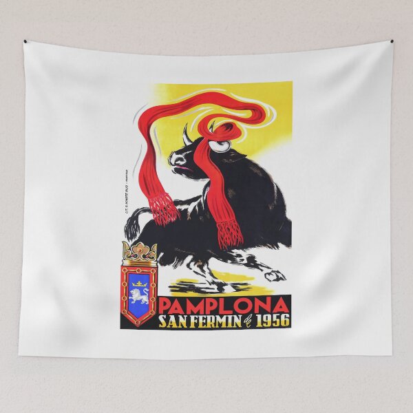 Item preview, 1956 SPAIN Pamplona Running Of The Bulls Poster designed and sold by retrographics.