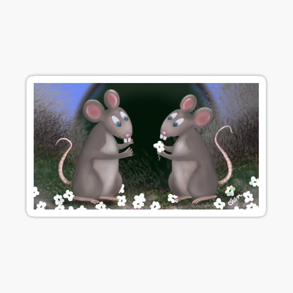 Children’s Illustration of Two Caring Little Mice Sharing Flowers Sticker