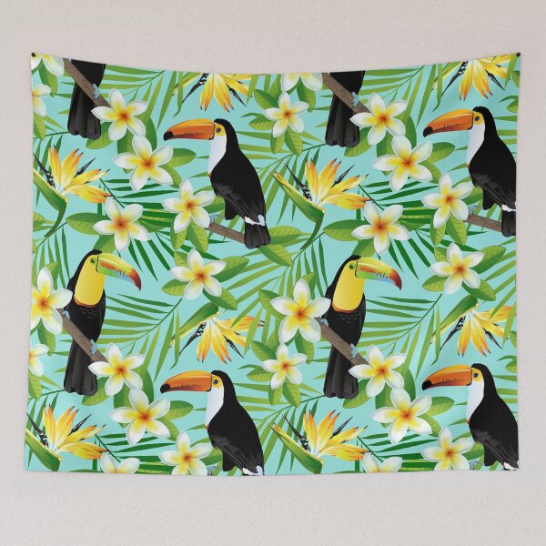 Item preview, Tropical birds and palm leaves seamless  designed and sold by MobertsonArt.