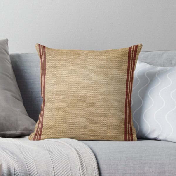 Burlap Feed sack Red stripes Throw Pillow