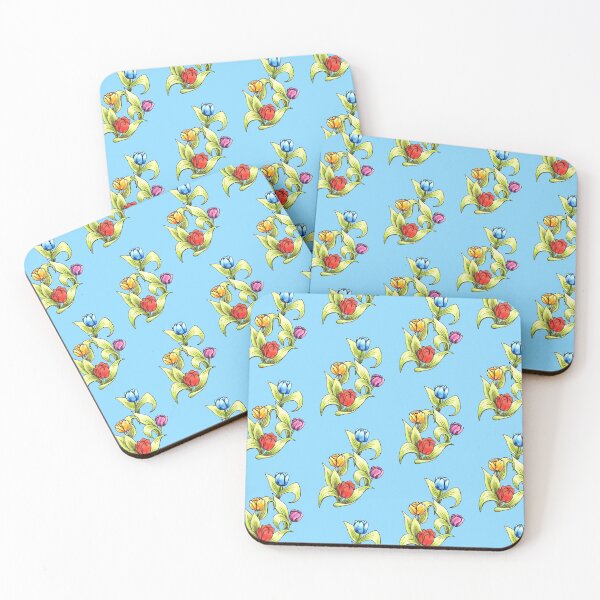 Item preview, bright tulips with light blue background designed and sold by DingbatDesigns.