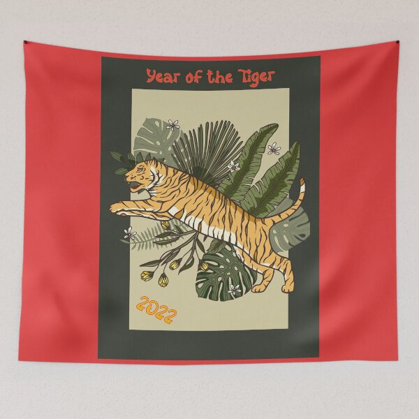 Item preview, Jungle Tiger Leaping - 2022 Year of the Tiger designed and sold by Trinket-Trickster.