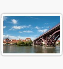 Maribor Slovenia Glavni Most Bridge reflected in the water of the Drava River. Sticker
