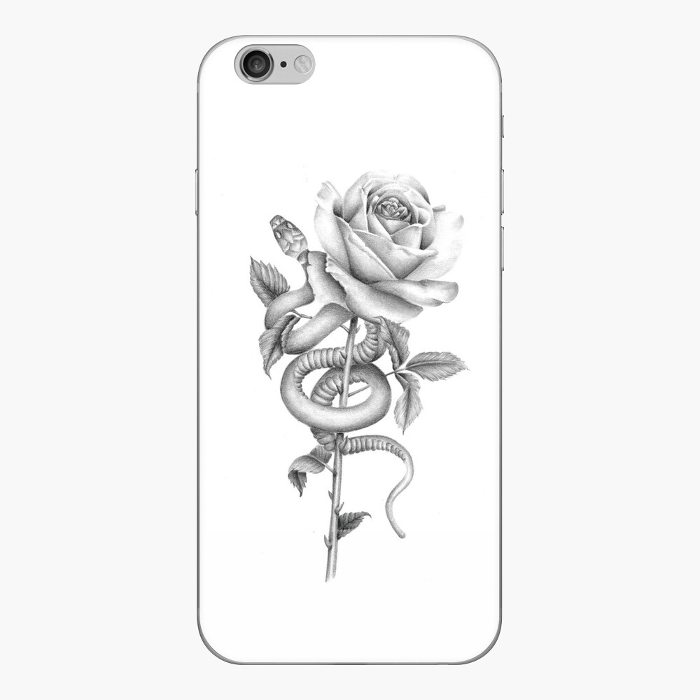 Realistic snake and rose pencil design