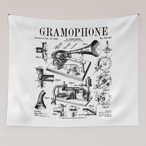 Item preview, Gramophone Vinyl Record Lover Musician DJ Vintage Patent designed and sold by GrandeDuc.