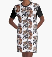 Cavalier Spaniel Family Group Graphic T-Shirt Dress