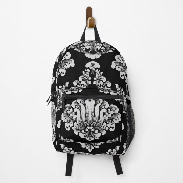 Item preview, Black Floral Damask and black background-pattern designed and sold by jinutt.