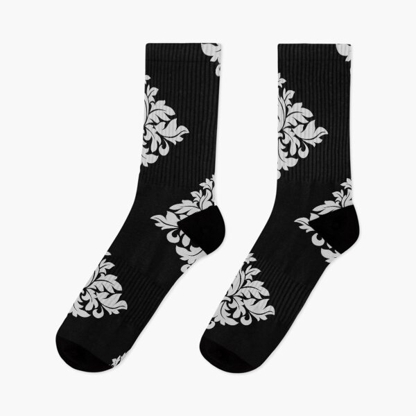 Item preview, White Floral Damask and black background-pattern designed and sold by jinutt.