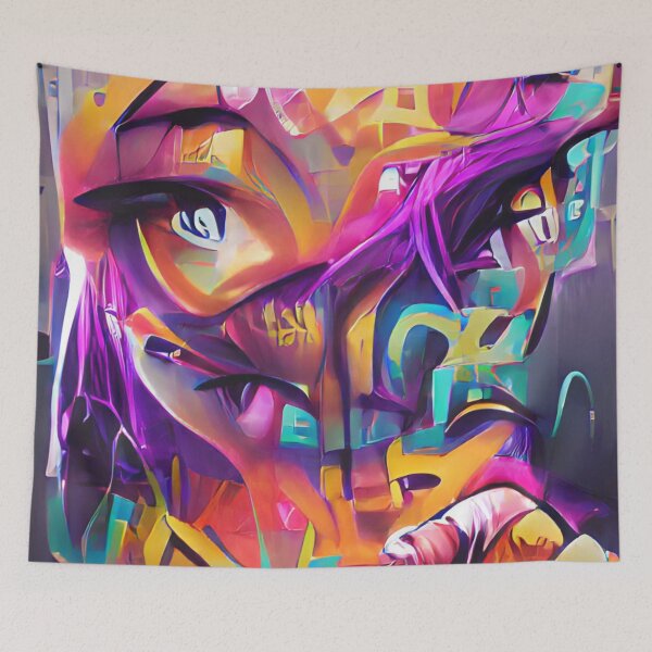 Item preview, Anime Eyes with Half Face Graffiti Painting designed and sold by JoyforU.