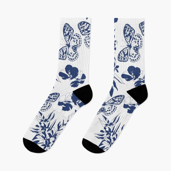 Item preview, Amazonian Exotic Floral and Butterfly Art Blue and White designed and sold by meggydesigns.