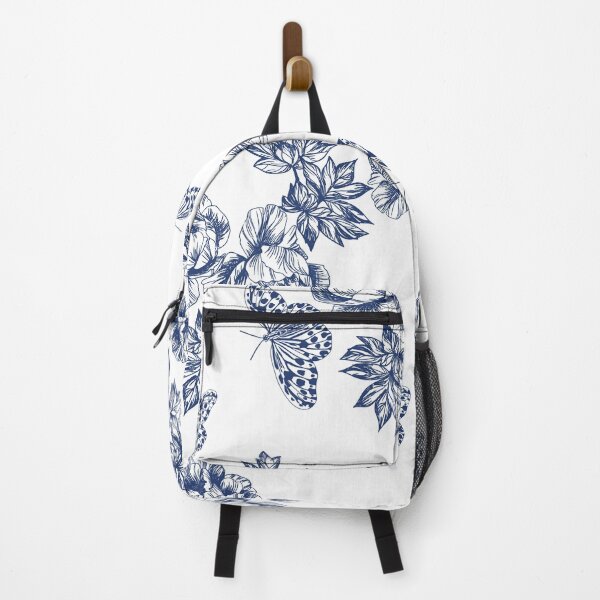Item preview, Amazonian Butterflies Garden Exotic Floral Print, Blue and White designed and sold by meggydesigns.
