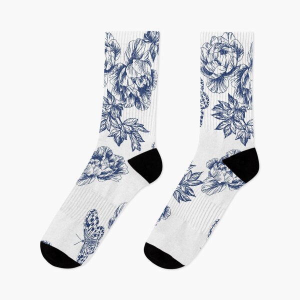 Item preview, Amazonian Butterflies Garden Exotic Floral Print, Blue and White designed and sold by meggydesigns.