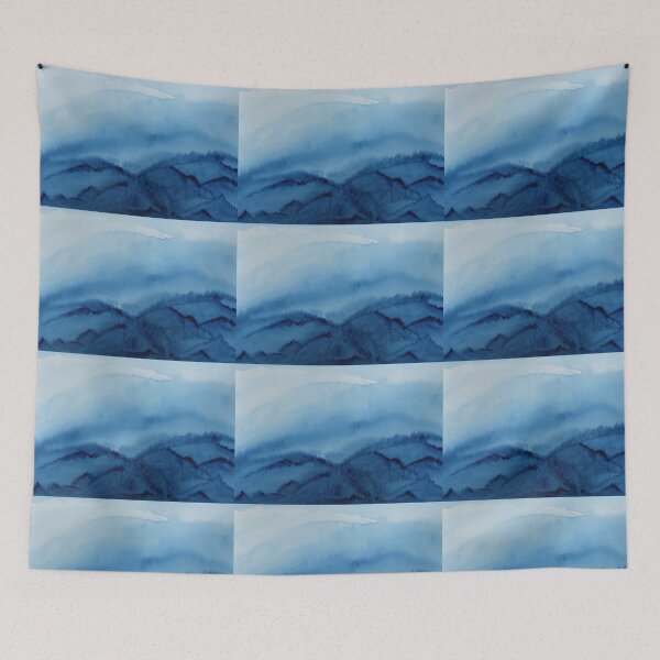 Item preview, Misty Mountain Scene in Blue designed and sold by lisavonbiela.