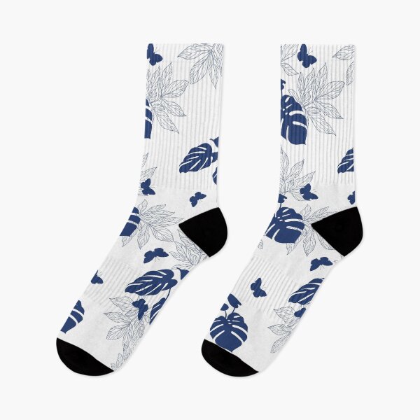 Item preview, Amazonian Palm Leaves and Butterflies Floral Prints, Blue and White designed and sold by meggydesigns.