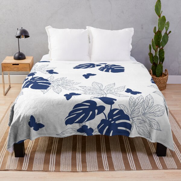 Item preview, Amazonian Palm Leaves and Butterflies Floral Prints, Blue and White designed and sold by meggydesigns.