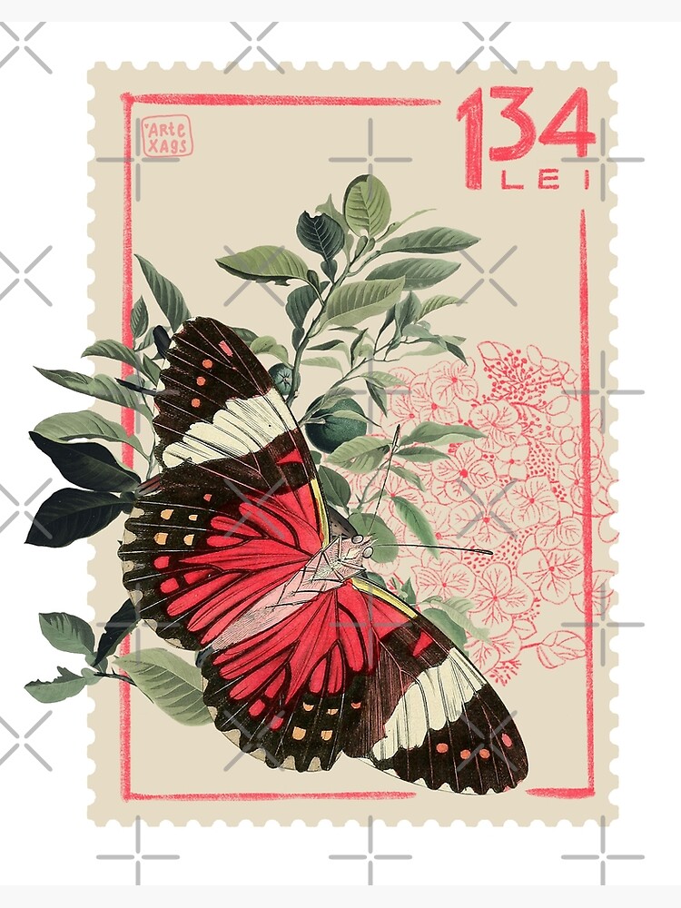 Red butterfly stamp 134 Art Board Print for Sale by Artexagus