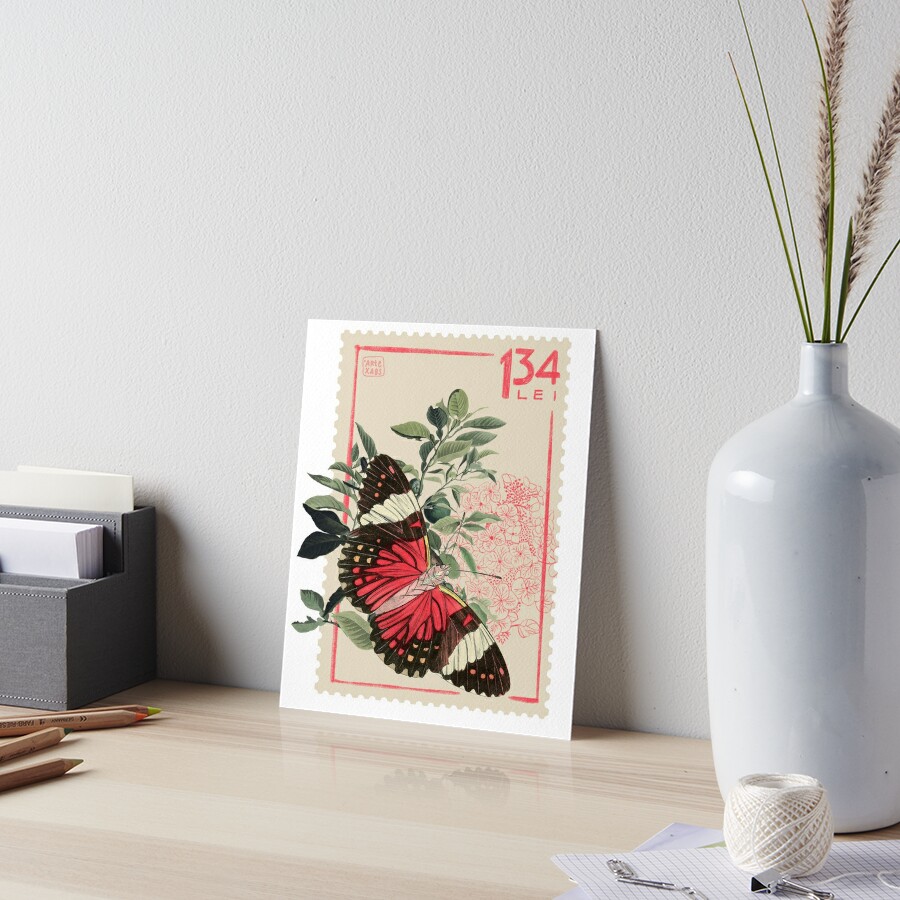 Red butterfly stamp 134 Art Board Print for Sale by Artexagus