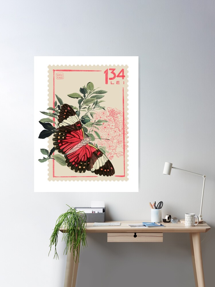 Red butterfly stamp 134 | Poster