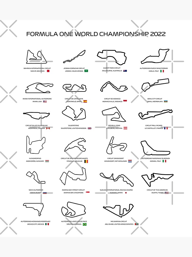 "All F1 Race Tracks Circuits Calendar for 2022 (Black)" Metal Print for