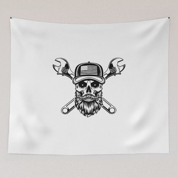 Item preview, Bearded Skull Mechanic with a Hat designed and sold by MonoByOrion.