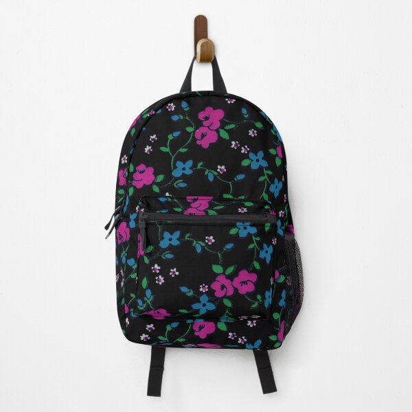 Item preview, Seamless Pattern Pink blue flowers and green leaves on black background designed and sold by homemadecreate.