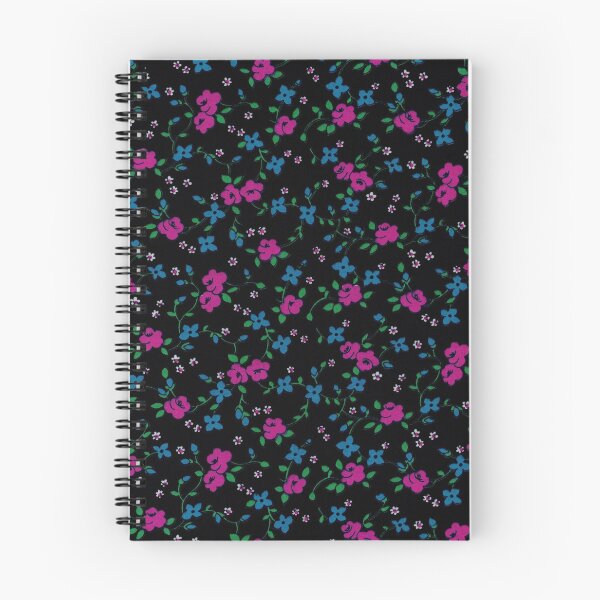 Item preview, Patrón sin fisuras con flores de color rosa azul y hojas verdes sobre fondo negro designed and sold by homemadecreate.