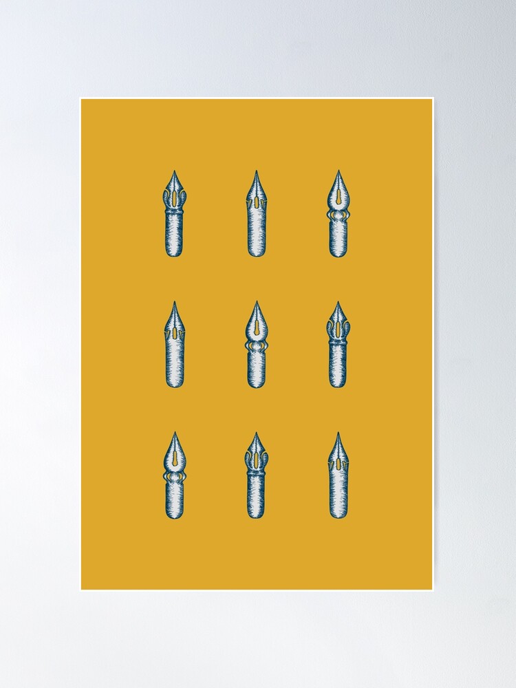 Dip Pen Nibs Sparse Pattern (Mustard and Teal) Poster for Sale by