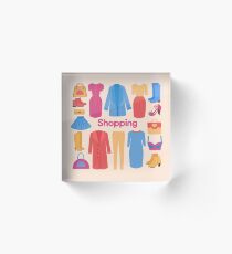 Shopping and Beauty Set in Flat Design Acrylic Block