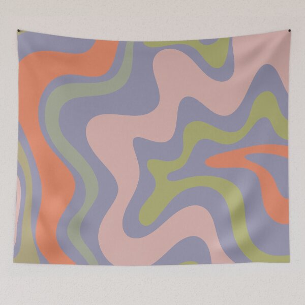 Item preview, Retro Liquid Swirl Abstract Pattern in Lavender Blue, Celadon, Lime Green, Cantaloupe Orange, and Pale Pink designed and sold by kierkegaard.