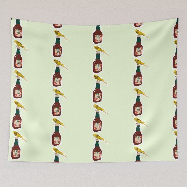 Item preview, Yellow budgie on ketchup designed and sold by froggiesdesigns.